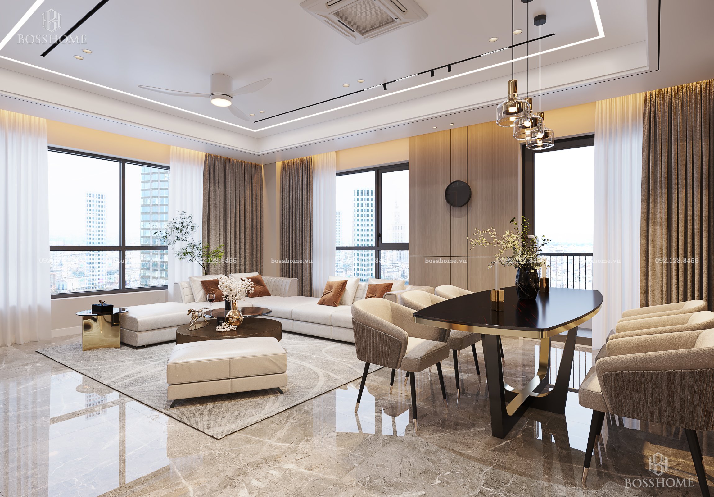 Mẫu nội thất hiện đại tại căn hộ Cao Cấp Hà Nội BH2402 - Nội thất BossHome